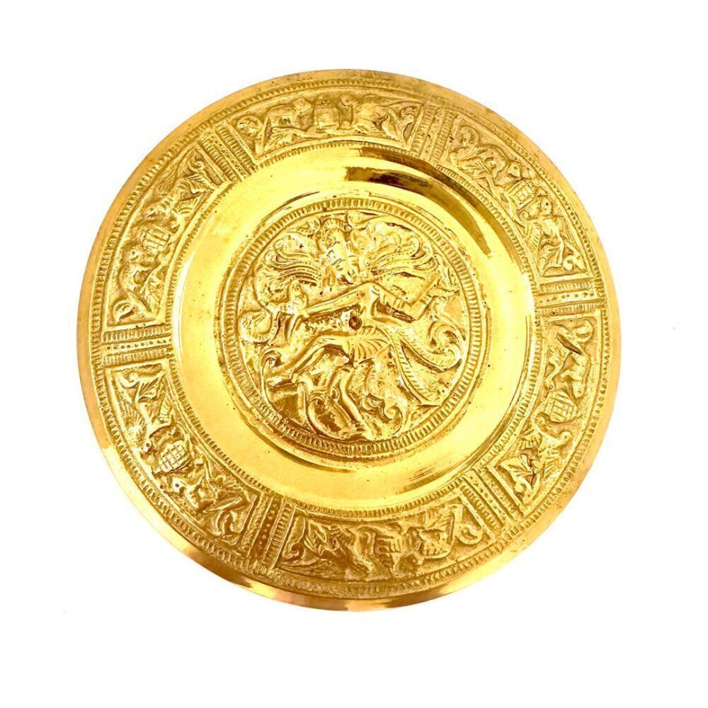 Vintage Indian Religious Natraja Designed Brass Wall Hanging Plate